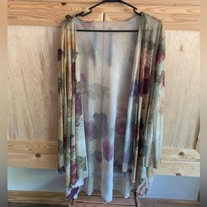 Vintage victorian floral rose shear open front cardigan size 26W